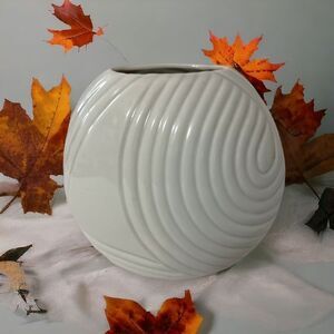 Art Deco Ikebana Vase Ceramic Round Swirled PALE Aqua Mid Century Geometric FLAW